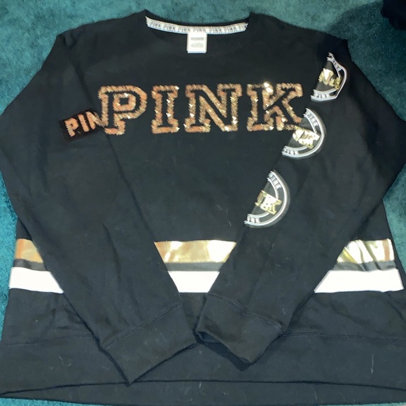 Large VS pink sweatshirt with gold sequence - Picture 3 of 4